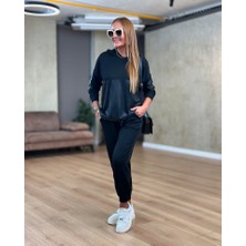 Tex Nova Kadın Uzun Kollu Kapüşonlu Oversize Sweat ve Pantolon Ikili Takım