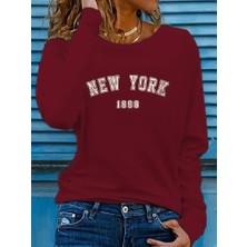 Tex Nova Kadın Uzun Kollu Bisiklet Yaka Yazı Baskılı Viskon Bluz