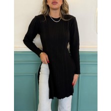 Tex Nova Kadın Uzun Kollu Bisiklet Yaka Iki Yandan Yırtmaç Detay Triko Bluz