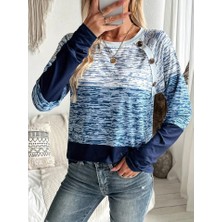 Tex Nova Kadın Uzun Kollu Yuvarlak Yaka Baskılı Düğme Detay Süprem Bluz