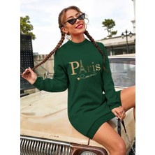 Tex Nova Kadın Uzun Kollu Bisiklet Yaka Yazılı Kısa Viskon Iki Iplik Elbise