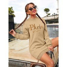 Tex Nova Kadın Uzun Kollu Bisiklet Yaka Yazılı Kısa Viskon Iki Iplik Elbise