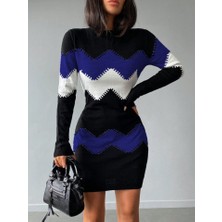 Tex Nova Kadın Uzun Kollu Zigzag Desen Triko Elbise