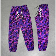 Tex Nova Iki Iplik Mevsimlik Bape Nakişli Eşofman Pantolon - Mor