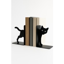 Sevimli Gözlü Kedi Figürlü Metal Kitap Tutucu 2’li Set – Dekoratif Kitaplık ve Masa Üstü Aksesuarı