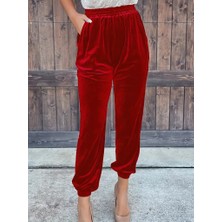 Tex Nova Kadın Beli Lastikli Yüksek Bel Cep Detay Kadife Pantolon