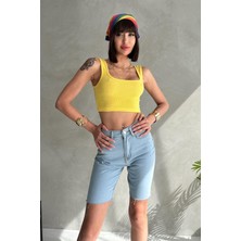 Dizüstü Dikişsiz Düz Kesim Denim Şort