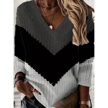 Tex Nova Kadın Uzun Kollu V Yakalı Triko Bluz