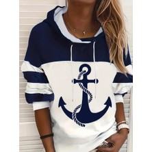 Tex Nova Kadın Uzun Kollu Kapşonlu Çıpa Desenli Şardonlu Dalgıç Bluz