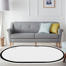 Alanur Home Kaymaz Taban Djt Banyo Mutfak Salon Halı  Trend Saçaklı Oval Dokuma Desen E5001