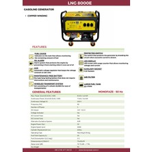 Lıon Power Lng 8000E Benzinli Jeneratör  8 Kva Marşlı Monofaze %100 Bakır Sargılı