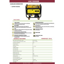 Lıon Power Lng 10000E Benzinli Jeneratör  10 Kva Benzinli Marşlı Monofaze %100 Bakır Sargılı