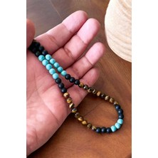 Kaplan Gözü Taşı - Firuze Taşı - Oniks Taşı Kolye Doğal Taş Kolye Gerçek Hakiki Doğal Taş Kolye