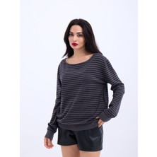 Tex Nova 4215 Triko Çizgili Salaş Kazak-Antrasit-Siyah