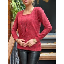 Tex Nova Kadın Uzun Kollu Kruvaze Yaka Kol ve Etek Ucu Manşet Detay Yumoş Bluz