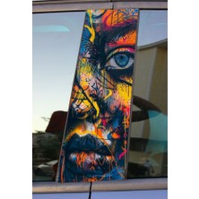 Suluboya Fırça Darbeli Kız Baskılı Araç Kapı Direk Kaplama Folyo Sticker 2'li (Sağ&sol)