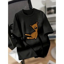 Tex Nova Baskılı Oversize Bisiklet Yaka T-Shirt - Siyah