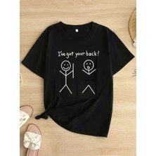 Tex Nova Baskılı Oversize Bisiklet Yaka T-Shirt - Siyah