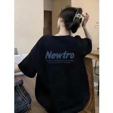 Tex Nova Baskılı Oversize Bisiklet Yaka T-Shirt - Siyah