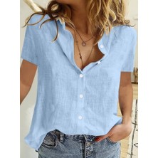 Tex Nova Kadın Kısa Kollu Basic Keten Gömlek