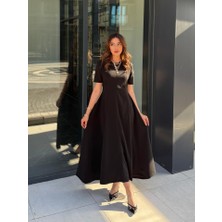 Tex Nova Kadın Kısa Kollu Bisiklet Yaka Maksi Boy Ithal Krep Elbise