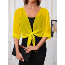 Tex Nova Kadın Truvakar Kollu Önden Bağlamalı Kısa Şifon Bolero Ceket