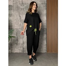 Tex Nova Kadın Kısa Kollu Bisiklet Yaka Viskon Iki Iplik Bluz ve Pantolon Ikili Takım