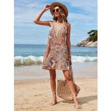 Tex Nova Kadın Kısa Kollu Dantel V Yakalı Desenli Süprem Elbise