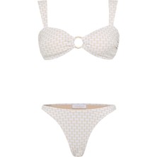 Tokalı Geniş Askılı Desenli Straplez Bikini