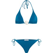 Aksesuarlı Petrol Uzun Üçgen Bikini Takım