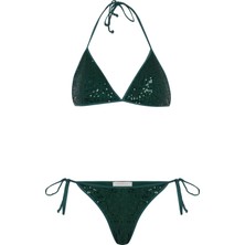 Pul Payetli Yeşil Üçgen Bikini Takım