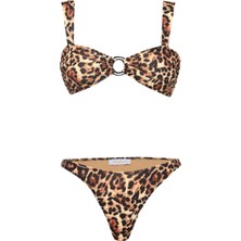 Tokalı Geniş Askılı Desenli Straplez Bikini