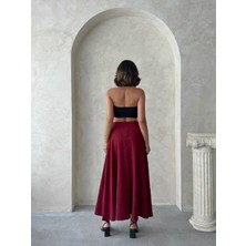 Bordo Uzun Astarlı Kadın Etek