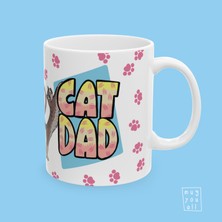 Cat Dad Yazılı Kedi Babası Kedi Sever Temalı Porselen Hediyelik Kahve Kupası