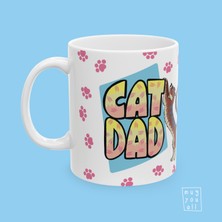 Cat Dad Yazılı Kedi Babası Kedi Sever Temalı Porselen Hediyelik Kahve Kupası
