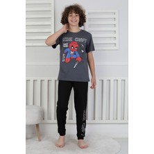 Isob Füme Minec Desenli %100 Pamuk Kısa Kollu Erkek Çocuk Pijama Takımı 8-13 Yaş 41514-F