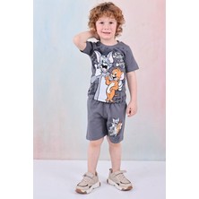 Pjkskt Tom&jerry Desenli Füme Şortlu Erkek Çocuk Kısa Kol Takım 7611-F