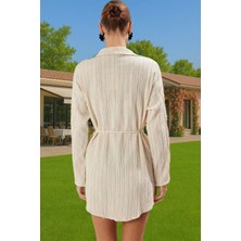 Keten Karışımlı Pamuk Kadın Mini Elbise Püskül Detaylı Yazlık Rahat Kullanım Konforlu Kesim