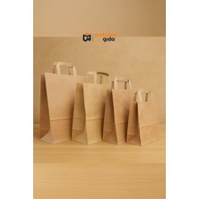 Flat Saplı Kraft Kağıt Çanta 25X28X14 cm - 25 Adet Mağaza Alışveriş Kağıt Poşet Torba Ambalaj