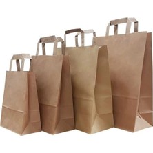 Flat Saplı Kraft Kağıt Çanta 25X28X14 cm - 25 Adet Mağaza Alışveriş Kağıt Poşet Torba Ambalaj