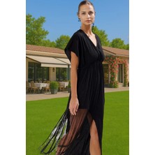 Şık ve Rahat Pamuklu Viskoz Plaj Elbisesi Püskül Detaylı Midi Dayanıklı Malzeme Kaliteli Işçilik