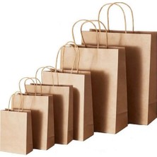 Büküm Saplı Kraft Kağıt Çanta 18X24X8 cm - 25 Adet Mağaza Alışveriş Kağıt Poşet Torba