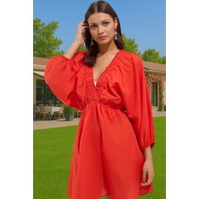 Yazlık %100 Pamuk Mini Elbise Vual Dokuma Tek Kol Balon Özenle Seçilmiş Profesyonel Görünüm