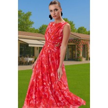 Midi Boy A Kesim Tül Abiye Elbise Cut Out Detaylı Özel Tasarım Profesyonel Görünüm Konforlu Kesim