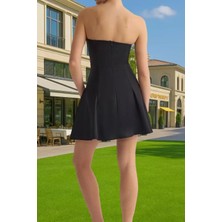 A Kesim Straplez Mini Dokuma Abiye Elbise Polyester Yazlık Kaliteli Işçilik Konforlu Kesim