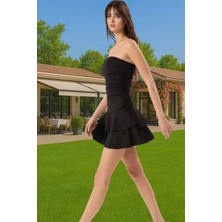 A Kesim Straplez Mini Örme Elbise Polyester Elastan Yazlık Seçkin Malzeme Günlük Kullanım Için