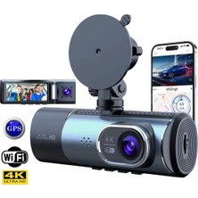 Hk Tech 3.16" Tft Ekran Çift Kameralı Gps Modüllü Hd Araç Kamerası Dvr (128GB Destekli)