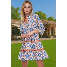 A Line Mini Balon Kol Pamuk Vual Plaj Elbisesi Etnik Desen Uzun Ömürlü Özenle Seçilmiş Mükemmel Uyum