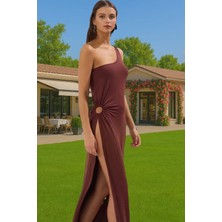 Yazlık Kadın Maxi Elbise Tek Omuz Örme Plaj Elbisesi Mükemmel Uyum Mükemmel Uyum Modern Stil