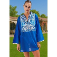 Mini Etnik Desenli Plaj Elbisesi Vual Kumaş Rahat Kesim Zarifane Tasarım Modern Stil Rahat Kullanım